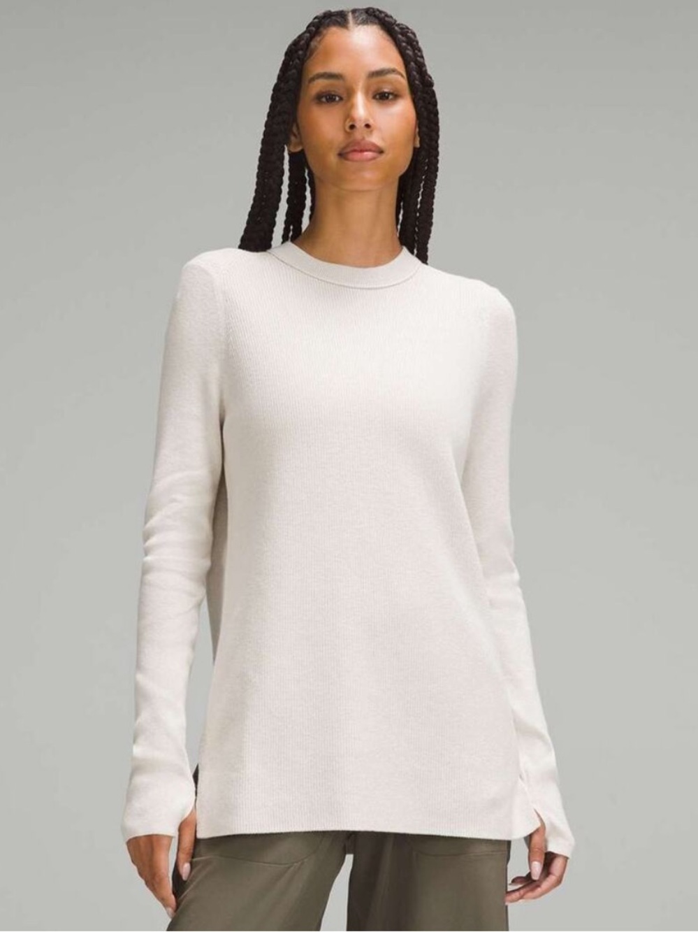 lululemon athletica Ribbed Crew Neck Top in Light Cream